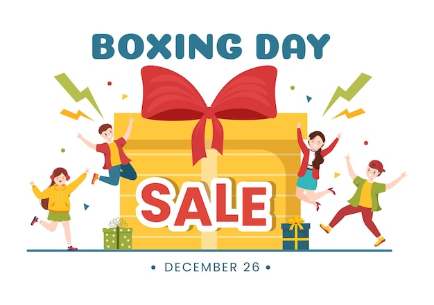 Boxing Day Sale Hand Drawn Illustration with Glove and Gift Box for Promotion or Shopping Concept