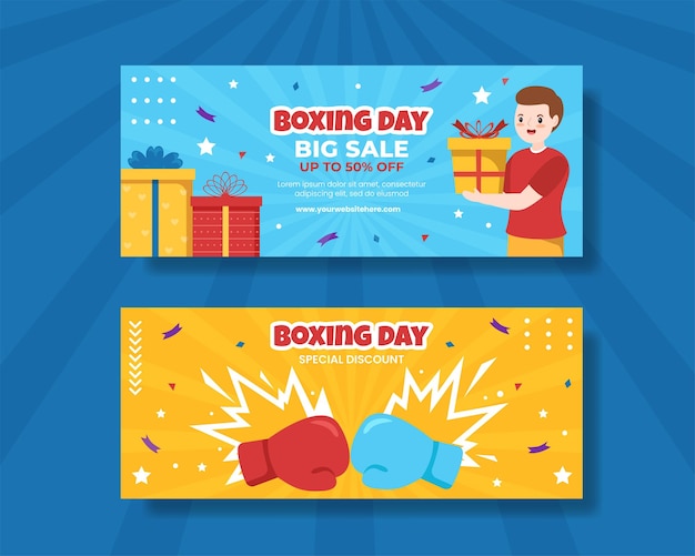 Boxing Day Sale Horizontal Banner Flat Cartoon Hand Drawn Templates Illustration