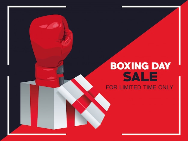 Vector boxing day sale poster with glove in gift vector illustration design