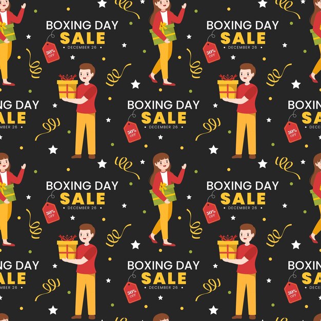 Vector boxing day sale seamless pattern design for promotion or shopping on flat hand drawn illustration