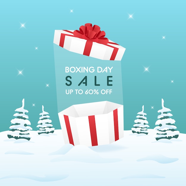 Boxing Day sale on winter background for advertising or promotion concept