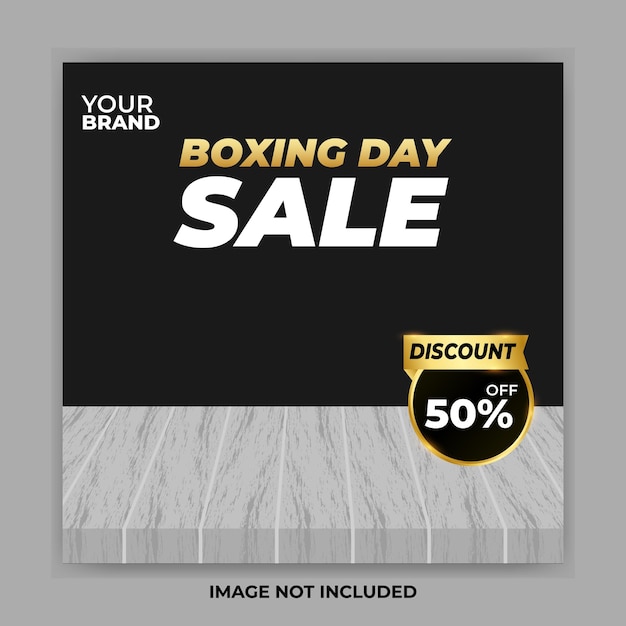 boxing day social media post template with White wood stage and discount tag black friday