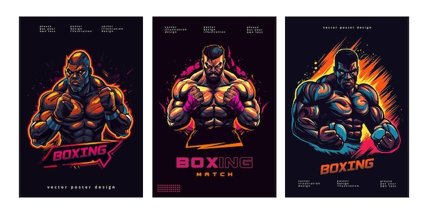 Boxing fight event poster Boxing tournament colorful box fighter illustration Fighting competition flyer vector design illustration