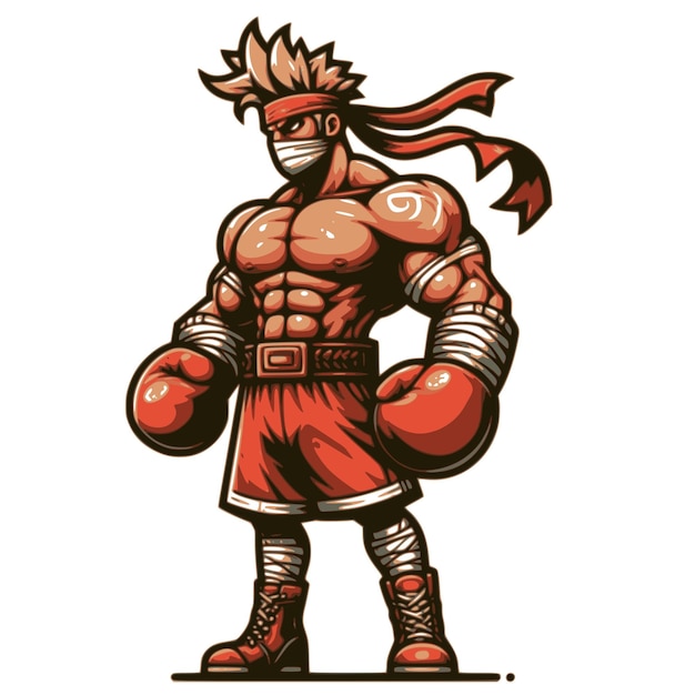 boxing fighter in cartoon style on white background