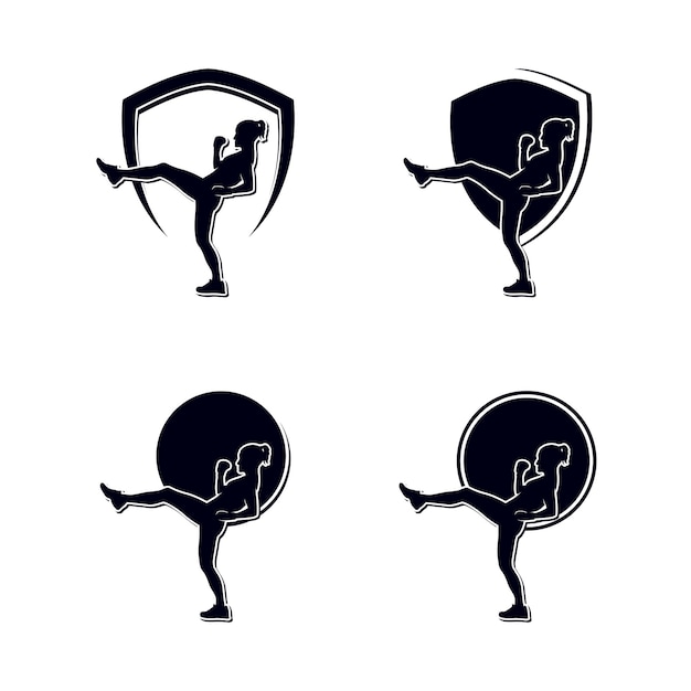 Boxing girl silhouette in fighting logo design