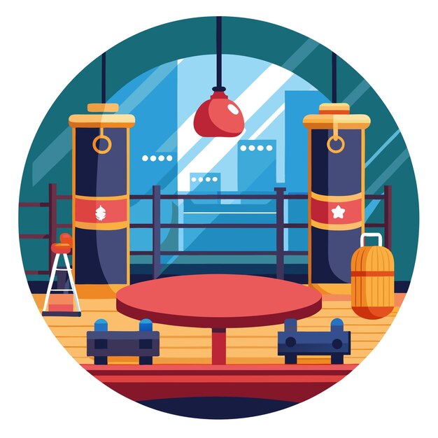 boxing gym with equipment clipart vector art and illustration