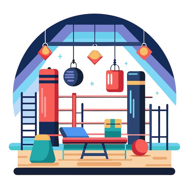 boxing gym with equipment clipart vector art and illustration