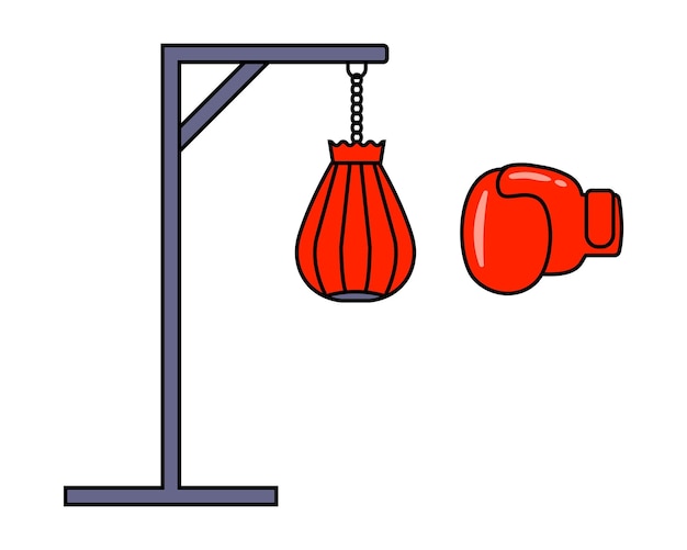 Boxing hanging red pear and leather glove for fight