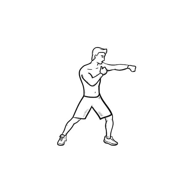 Boxing man in gloves hand drawn outline doodle icon. Fighting sport, martial arts, boxing competition concept