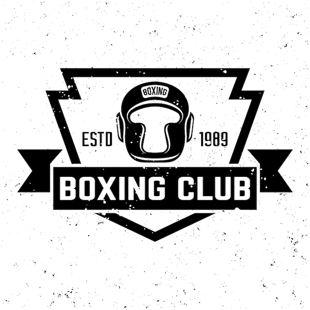 Boxing vector monochrome emblem label badge or logo in vintage style on background with removable grunge textures