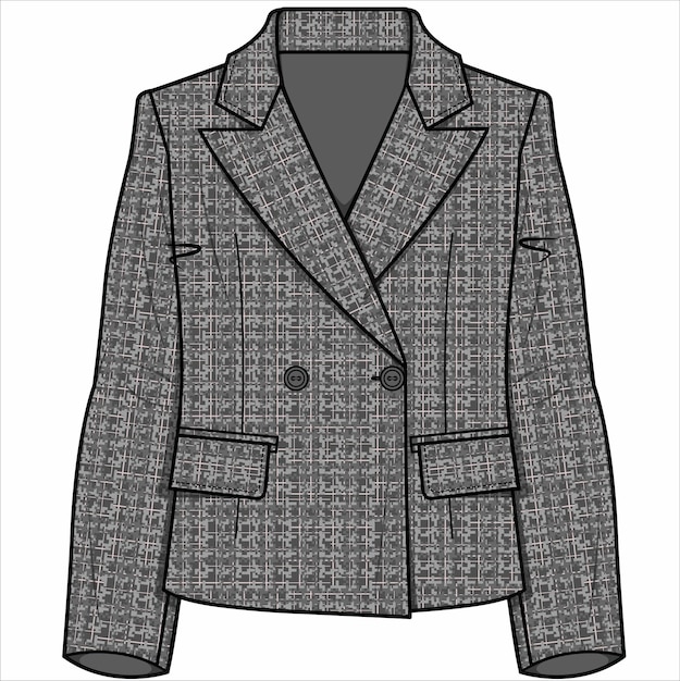 BOXY FIT WIDE NOTCH COLLAR  DOUBLE BREASTED CHECK BLAZER FOR WOMEN CORPORATE WEAR VECTOR