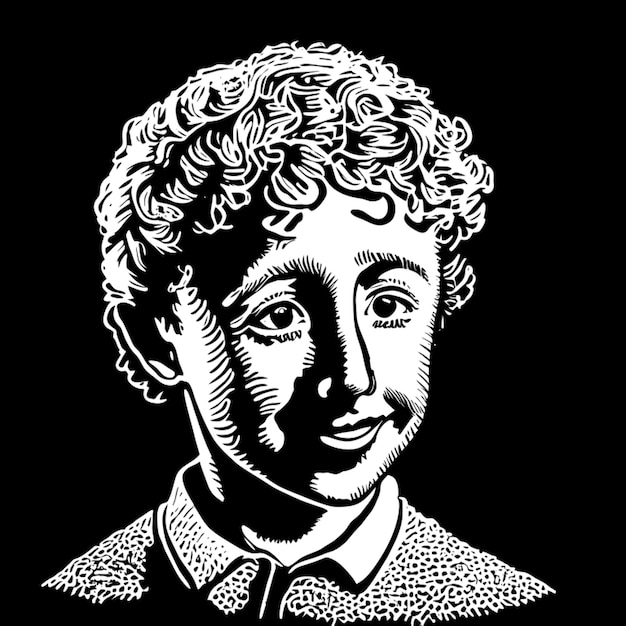 boy 3rd grade curly blond hair blue eyes vector illustration engraving