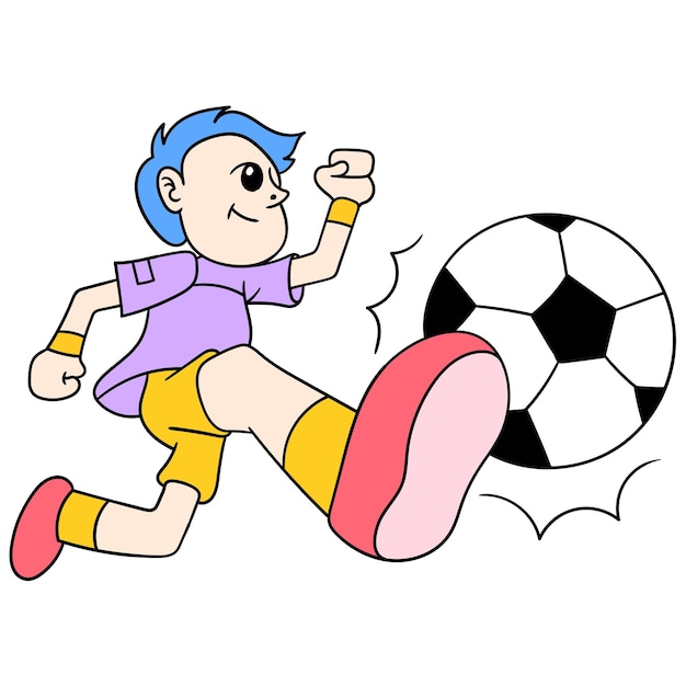 Vector a boy in action dribbling soccer, vector illustration art. doodle icon image kawaii.