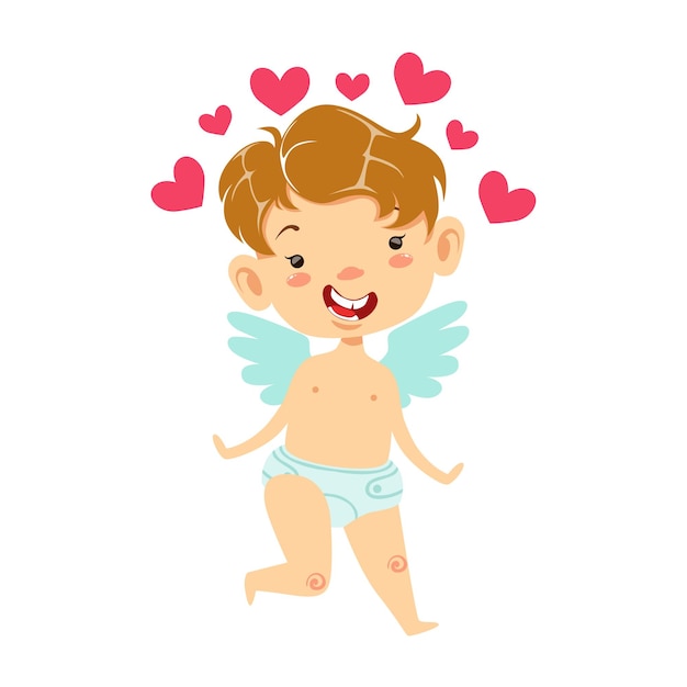 Boy Baby Cupid With Many Pink Hearts Winged Toddler In Diaper Adorable Love Symbol Cartoon Character