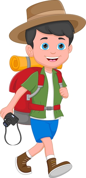 boy backpacker traveler with backpack