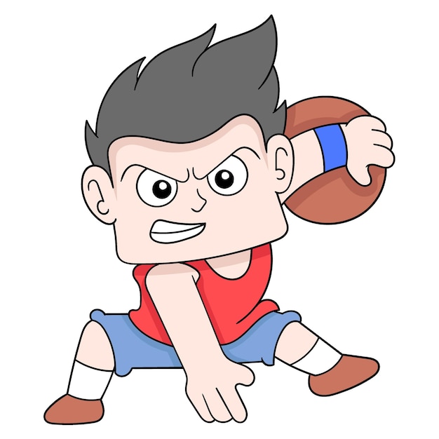 Boy basketball player on defensive ball doodle icon image kawaii