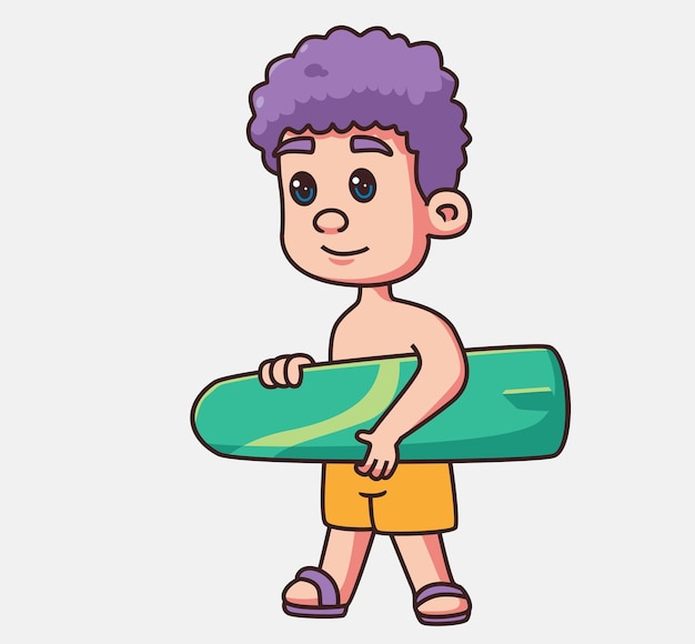 A boy bring skateboard for summer Isolated cartoon person illustration Flat Style Sticker element