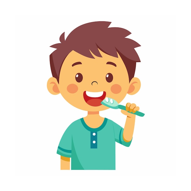 A boy brushing teeth flat style vector illustration