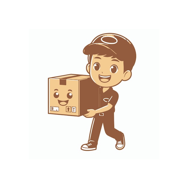 Vector a boy carrying a box with a cartoon character carrying a dog