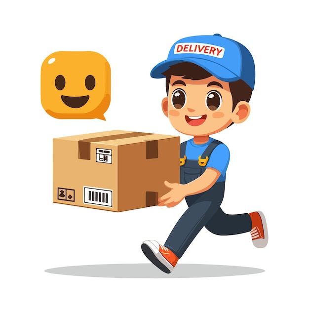 Vector a boy carrying boxes with the word delivery on it