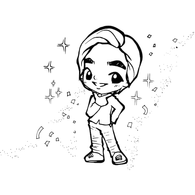 Boy cartoon doodle kawaii anime coloring page cute illustration drawing clipart character chibi man