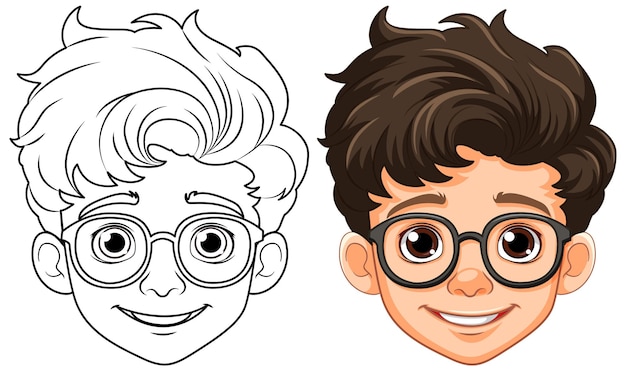 Boy cartoon head wearing glasses isolated