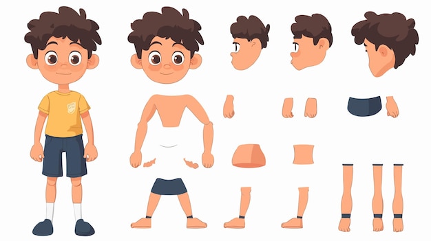 Vector boy character animation element for creation detailed illustration of boy character design element