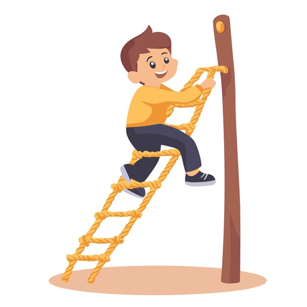 Vector a boy climbing a rope ladder at a playground