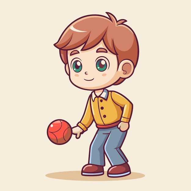 Boy in Corduroy Pants Playing with a Rubber Ball Charming Cartoon Vector Design