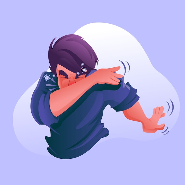 Boy coughs in the arm and elbow illustration