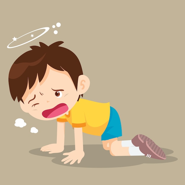 Boy crawling have dizziness on the floor