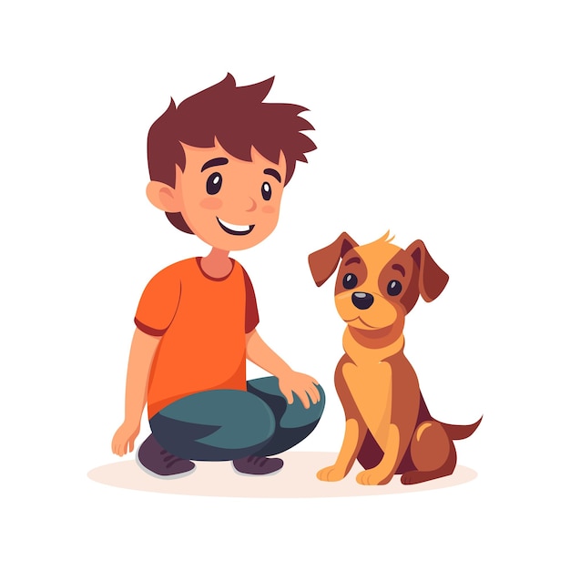 Boy and dog lovely cartoon character Vector illustration Isolated on white background