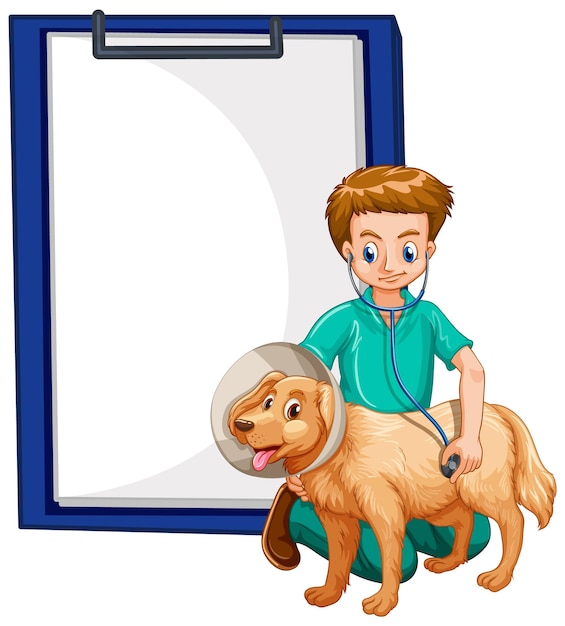 Vector boy and dog with clipboard illustration