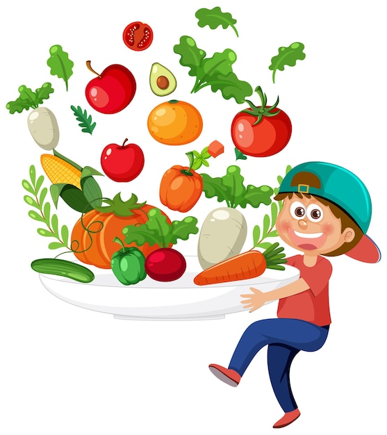 Boy Enjoying a Bowl of Fresh Vegetables