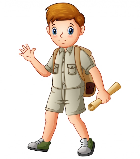 Boy explorer holding a map