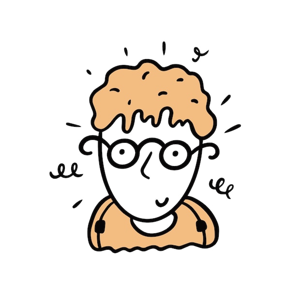 Boy face with glasses. Hand drawn colorful cartoon character style.