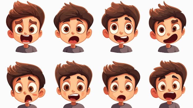 Boy Facial Expressions 2D Flat Cartoon Vector Illustration