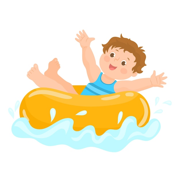 Boy floating on an inflatable circle, summer time