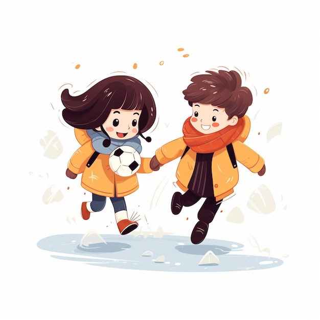 boy and girl are playing football together