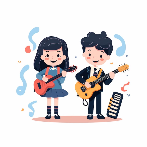 boy and girl are playing guitar together