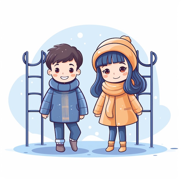 boy and girl are playing in the playground winter season