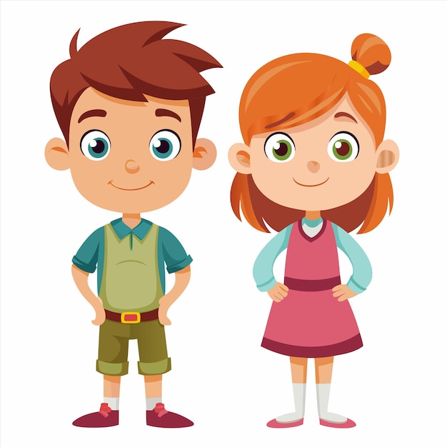 a boy and girl are standing next to each other and one has a green shirt on it