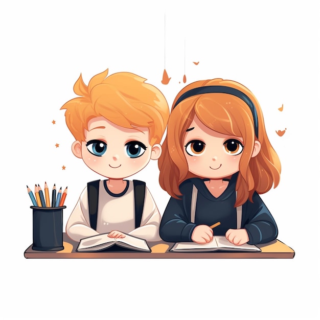 boy and girl are studying in the class