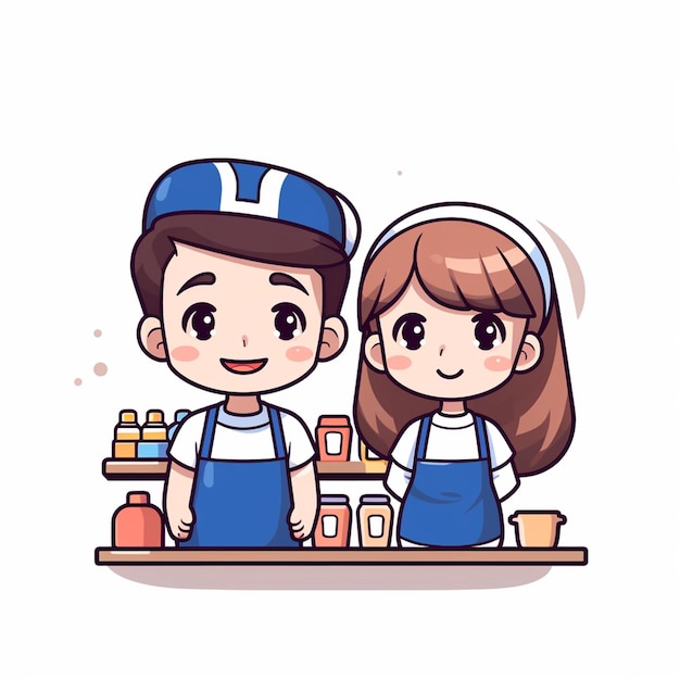 boy and girl are working in the store