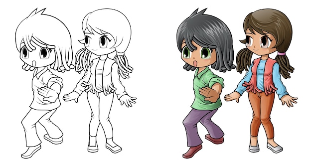 Boy and girl cartoon   coloring page for kids