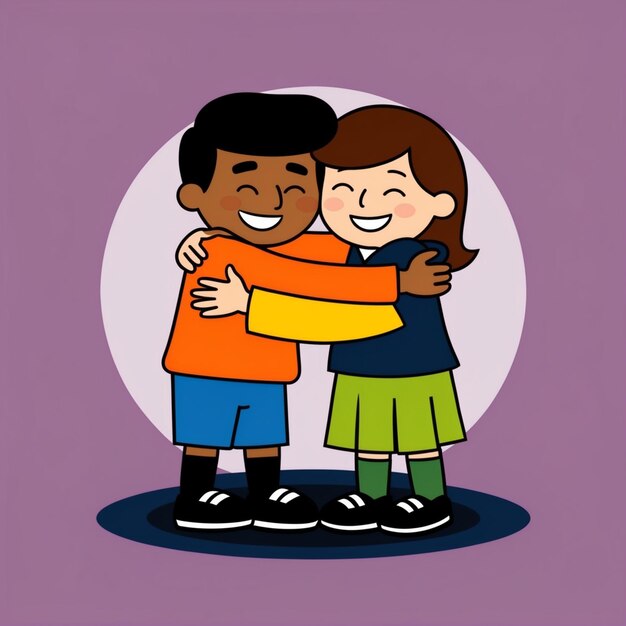 Vector a boy and girl hugging each other with a purple background