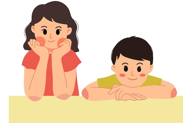 Boy and girl kid posing children happy illustration