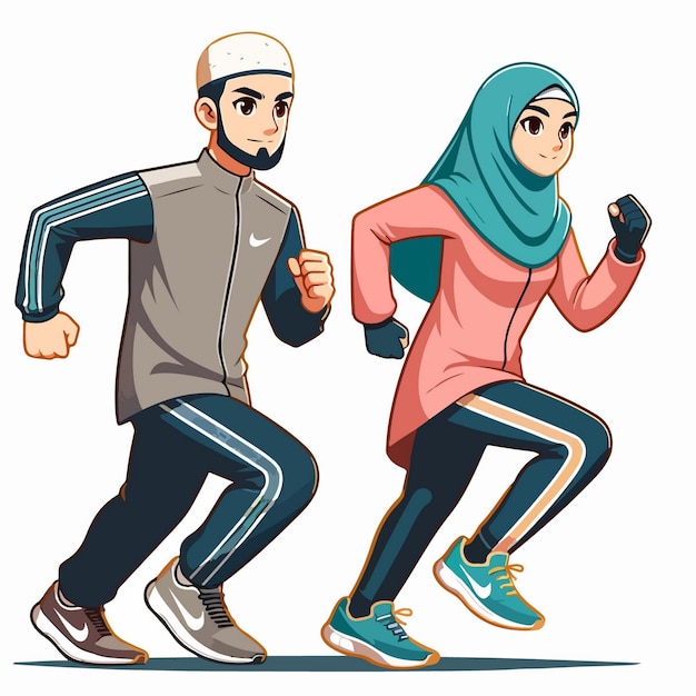 boy and girl muslim jogging