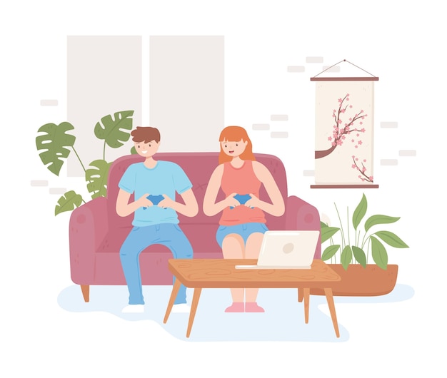 Boy and girl playing to videogames