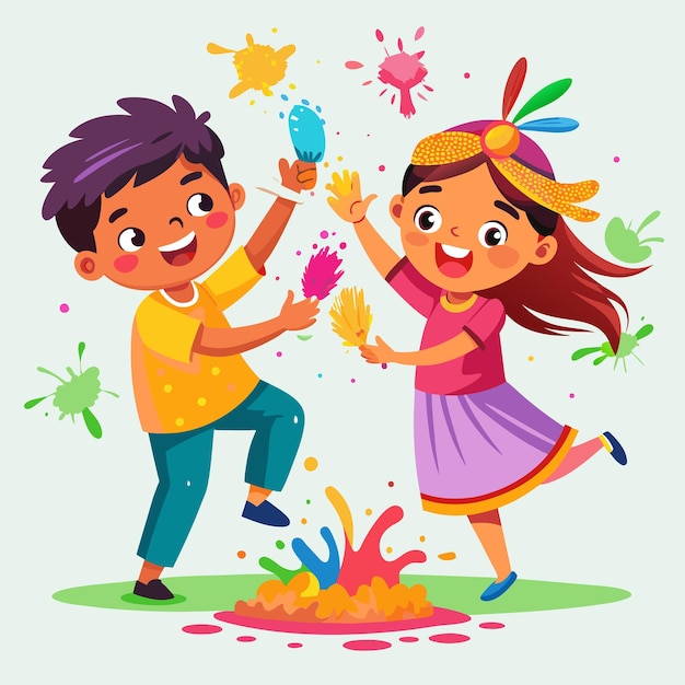 a boy and girl playing with paint and a picture of a boy and girl playing with paint